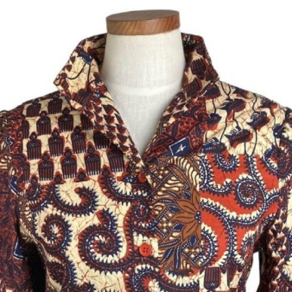 Vintage JCPenney African Afro-Centric Print Cotton Button Down Shirt - Picture 14 of 14